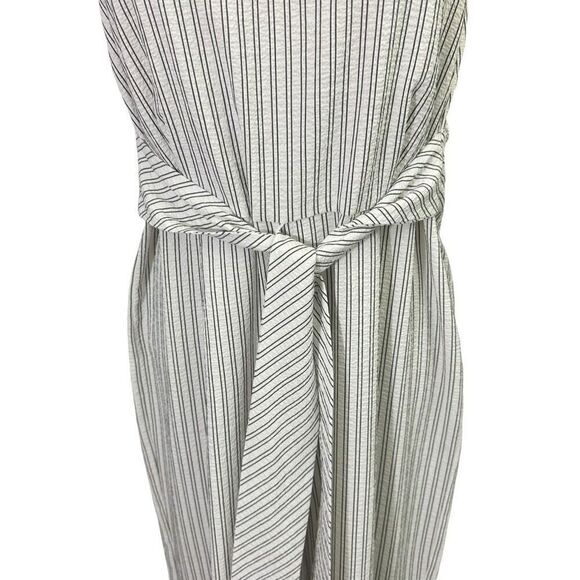 Calvin Klein White Black vertical Stripes V Neck Tie Front Jumpsuit sz 12 - Picture 4 of 9